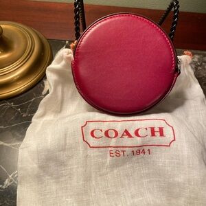 Coach Burgundy Round Leather Coin Purse